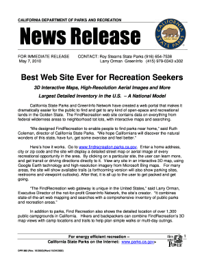 Best Web Site Ever for Recreation Seekers California State Parks  Form