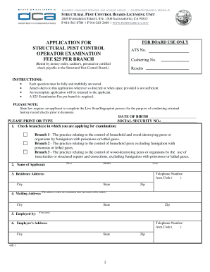 Application for Structural Pest Control Operator Examination  Form