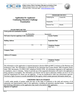 Application for Applicator Continuing Education Challenge  Form