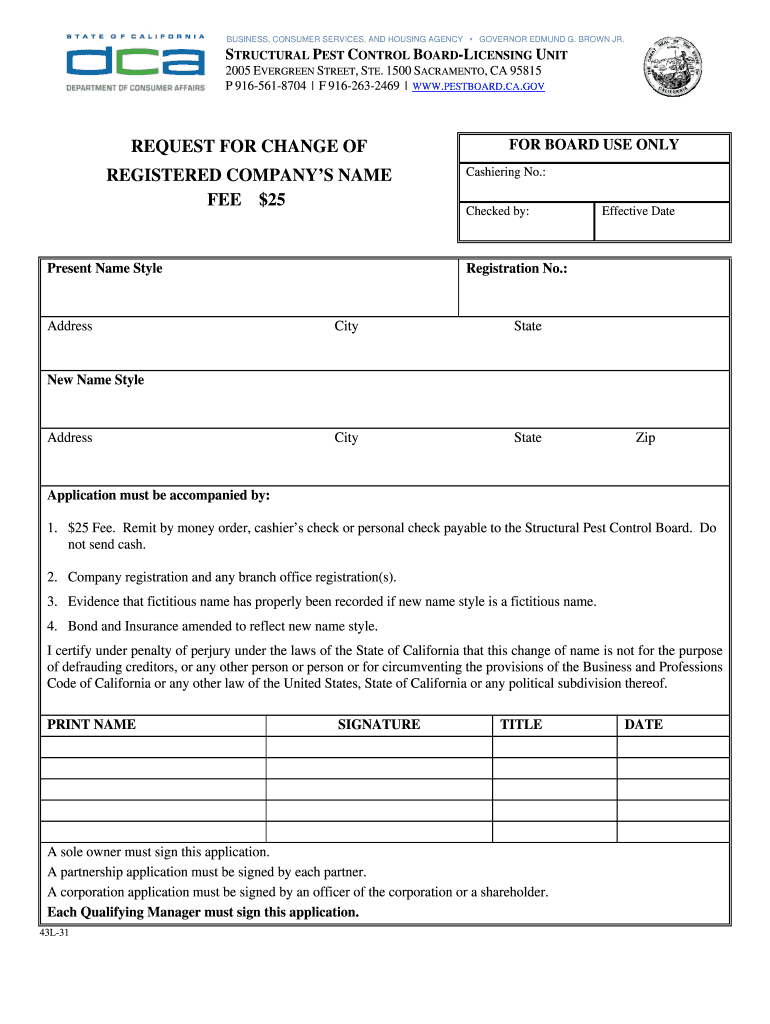 Request for Change of Registered Company&#039;s Name  Form
