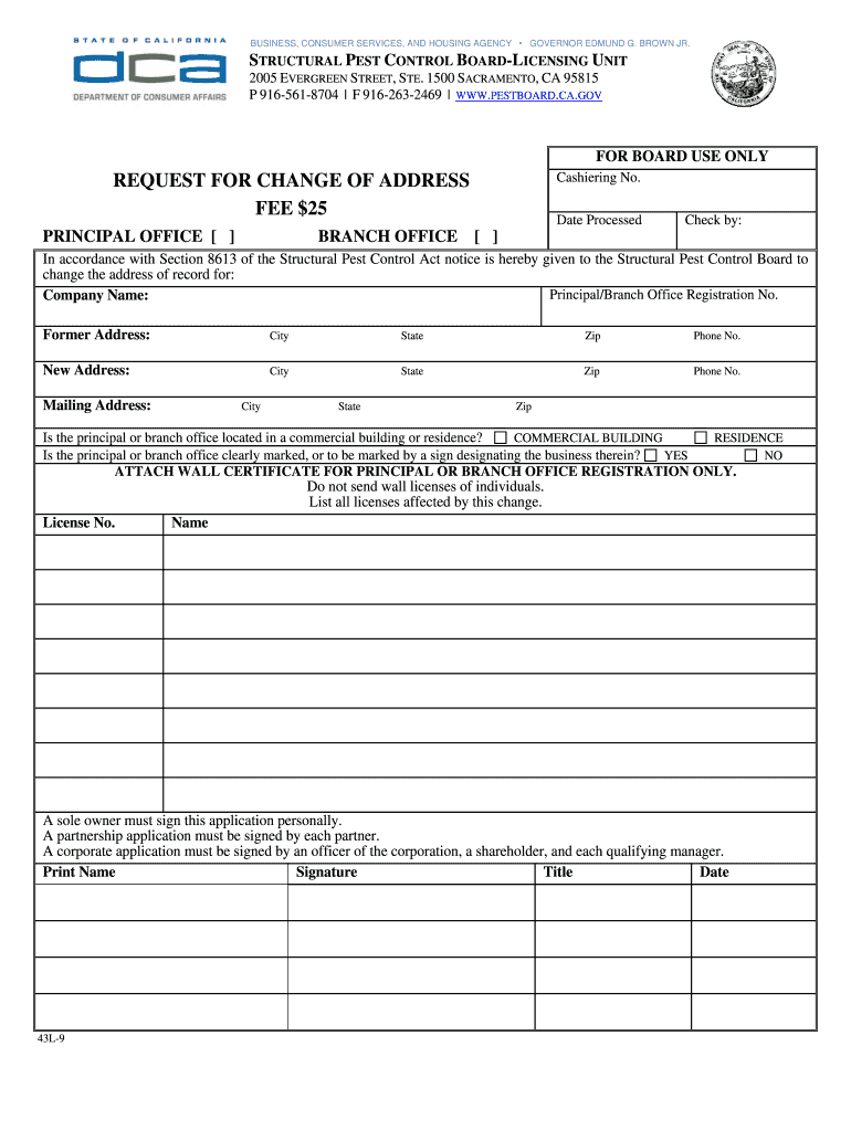 Structural Pest Control Board Request for Change of Address Structural Pest Control Board Request for Change of Address  Form