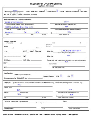 Livescan for Psychologists in California Form