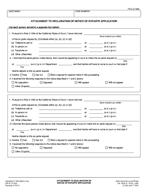 Attachment to Declaration of Notice of Ex Parte Application PR E LP 043  Form