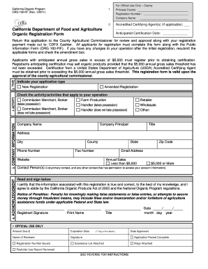 AWM Registration Application for Organic Farmers County of San  Form