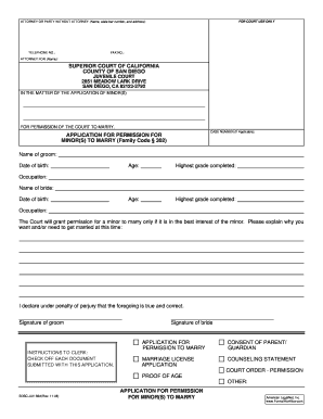 Application for Permission for Minors Superior Court, San Diego  Form