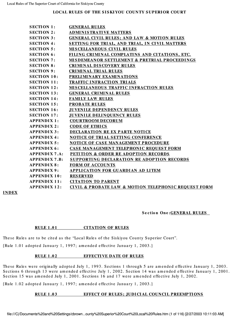 Siskiyou County Courts Local Court Rules and Local Court Forms