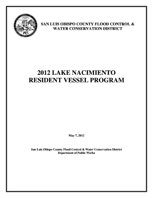Lake Nacimiento Resident Vessel Program County of San Luis Slocounty Ca  Form