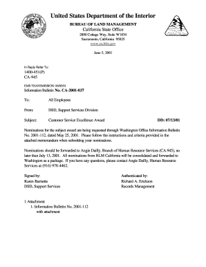 United States Department of the Interior BUREAU of LAND MANAGEMENT California State Office 2800 Cottage Way, Suite W1834 Sacrame  Form