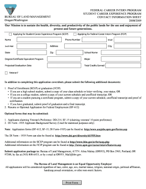 FEDERAL CAREER INTERN PROGRAM Blm  Form