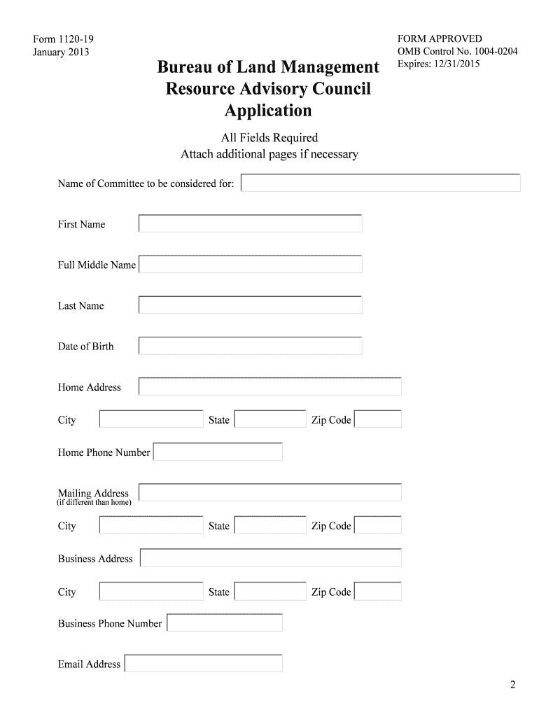 1739, as Citizen Advisory Groups to the Bureau of Land Management BLM  Form