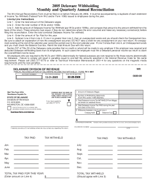 Delaware Withholding Monthly and Quarterly Annual  Form