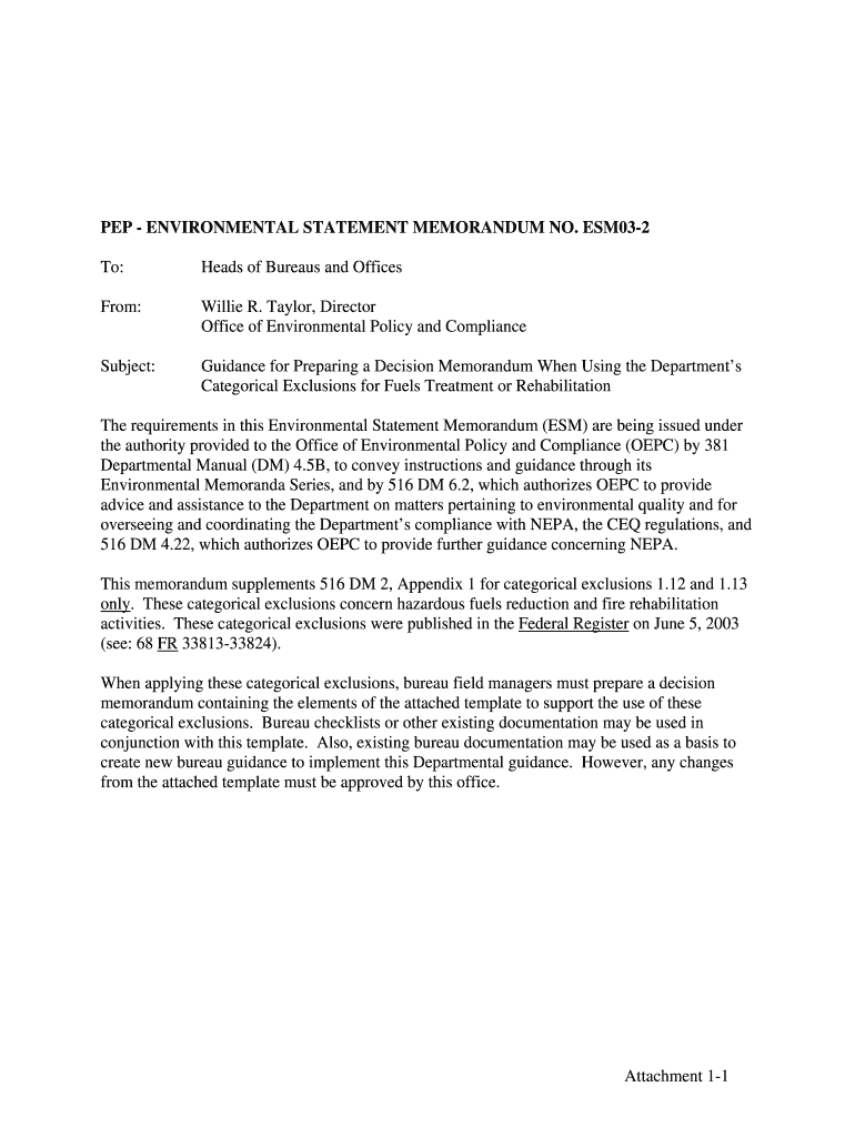 ENVIRONMENTAL STATEMENT MEMORANDUM NO ESM03 2 to Blm  Form