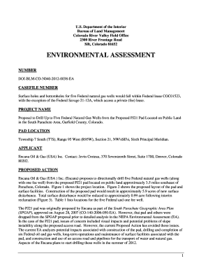 Surface Holes and Bottomholes for Five Federal Natural Gas Wells Would Fall within Federal Lease COC01523, Blm  Form