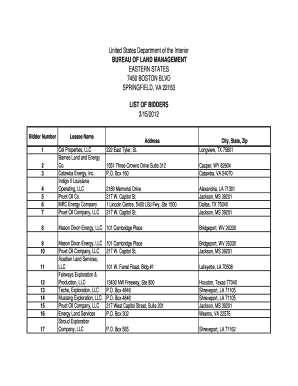 O&amp;G Lease Sale Template March2012 Xlsx Blm  Form