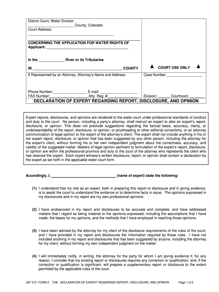 Form 2 Declaration of Expert Regarding Report, Disclosure, and Opinion