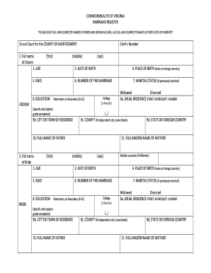 Copy of Marriage Certificate Virginia  Form