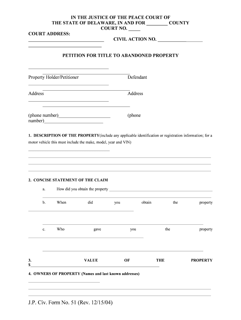PETITION for TITLE to ABANDONED PROPERTY  Form