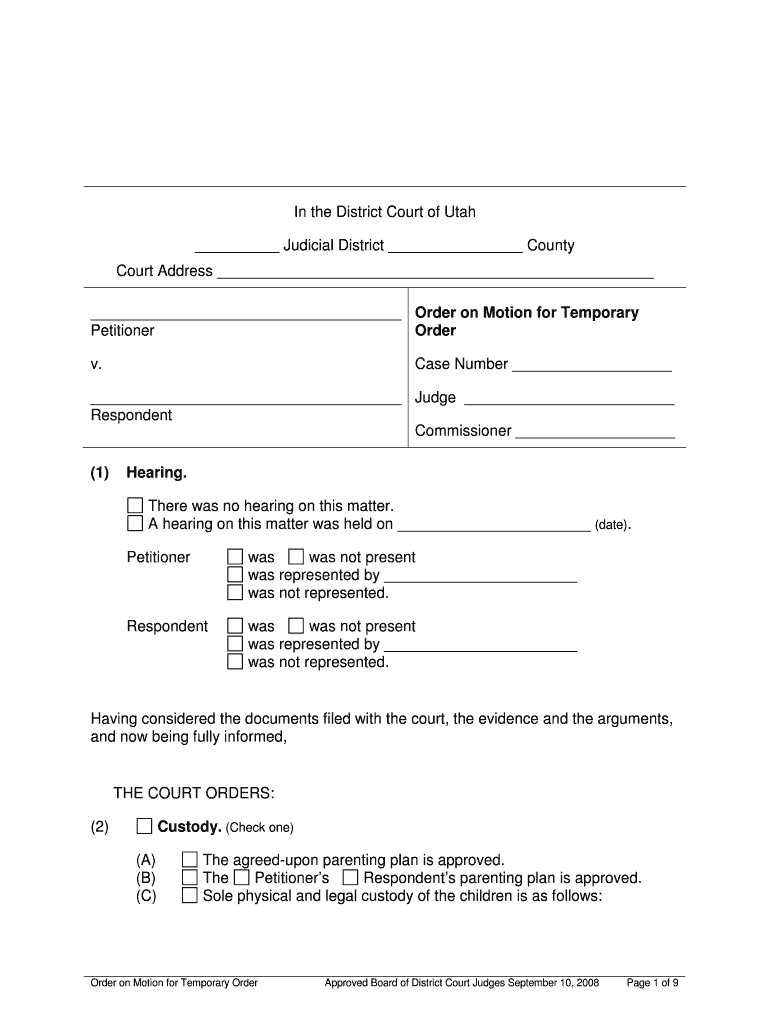 Form Order on Motion for Temporary Order