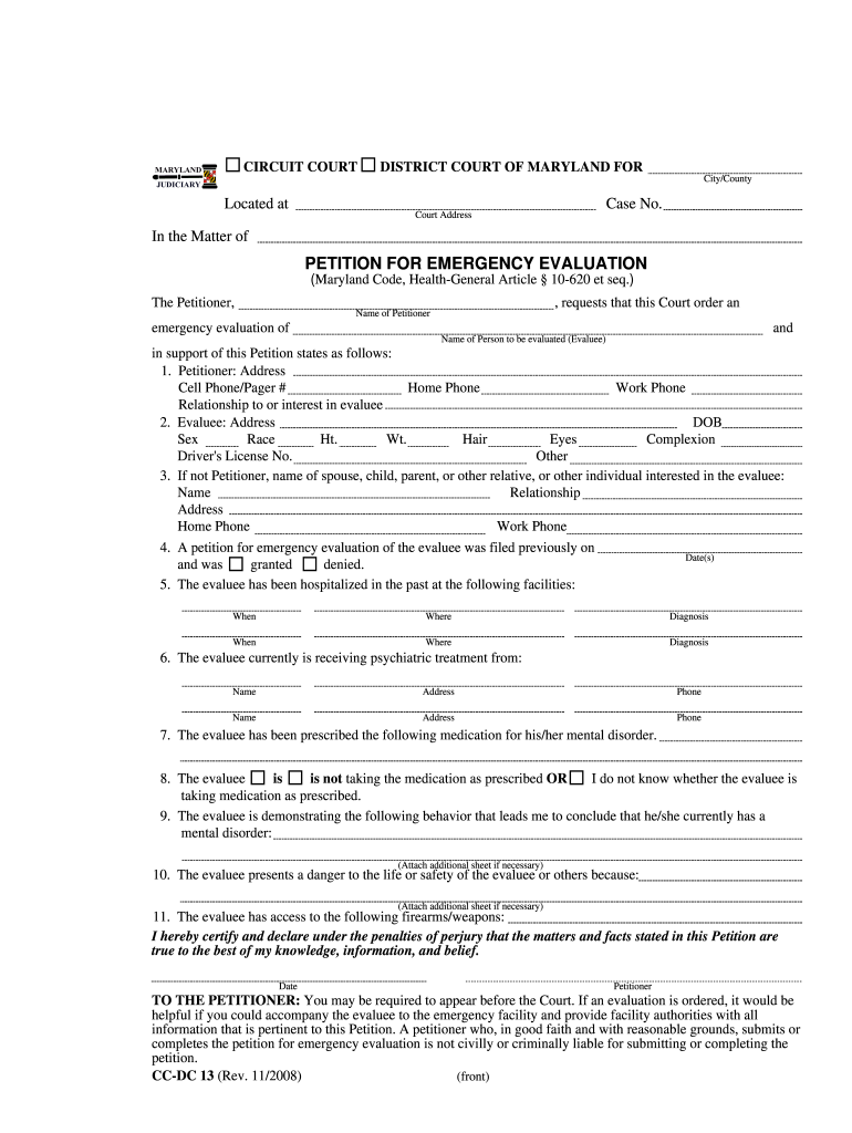  Maryland Emergency Petition Form 2008-2023