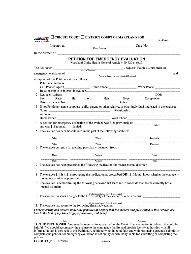  Maryland Emergency Petition Form 2008-2024