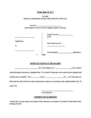 Court Reporter&#039;s Notice that Transcript is Filed Rule 11A  Form