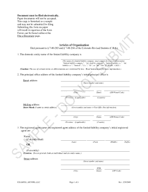 Articles of Incorporation Colorado Template  Form