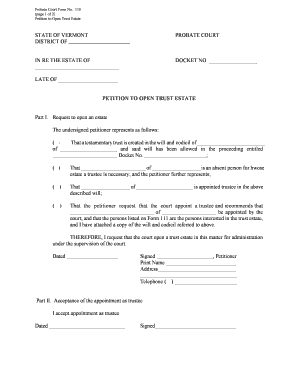 Petition to Open Trust Estate  Form