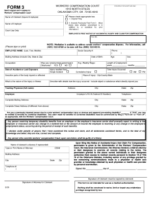 Send Original and 4 Copies to Workers&#039; Compensation Court Name of Claimant Injured Employee Name of Employer Court Use Only  Form