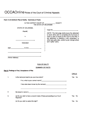 Form 13 10 Uniform Plea of Guilty Summary of Facts