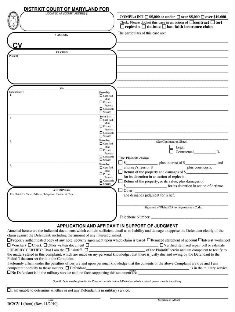  ComplaintApplication and Affidavit in Support of Judgment 2010