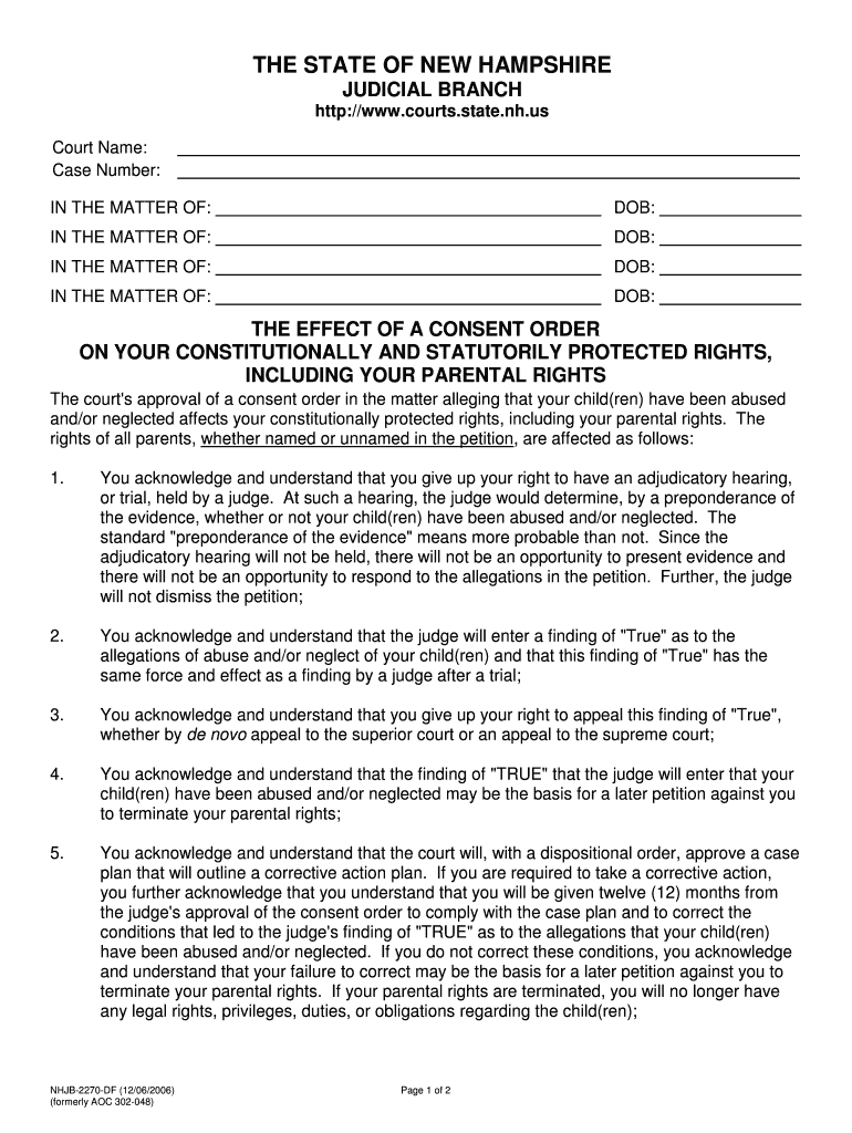 The Effect of a Consent Order on Your Constitutionally and Statutorily Protected Rights, Including  Form