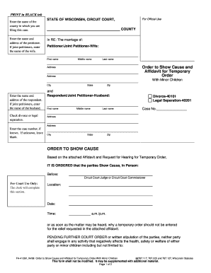 Fa 4128v Order to Show Cause and Affidavit for Temporary Order Fillable Form