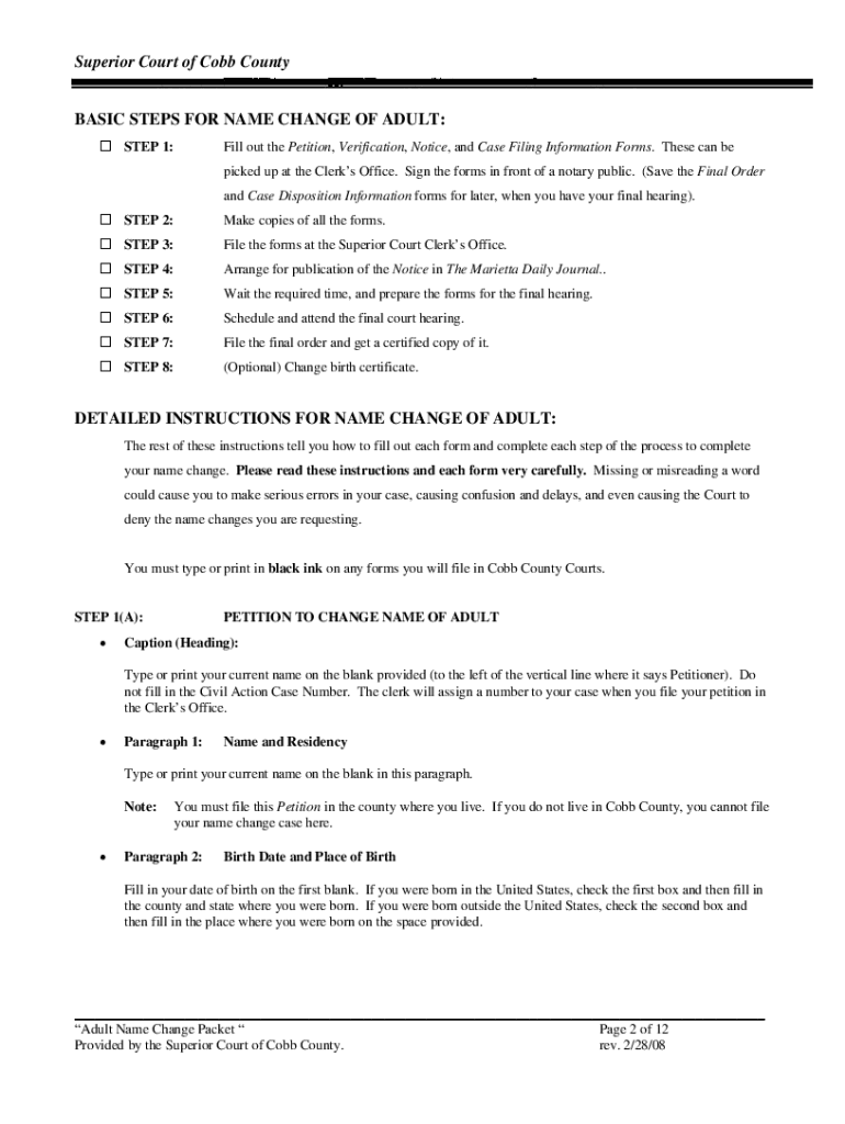  Name Change Cobb County Online Form 2008-2024