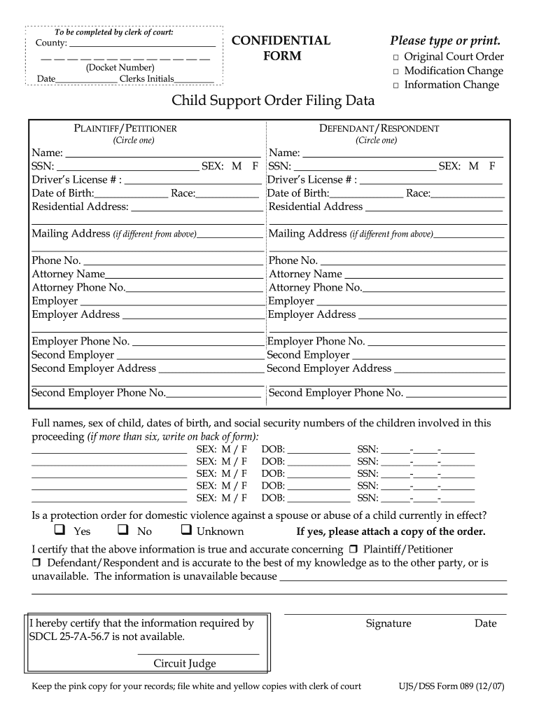  Child Support Papers Print  Form 2007