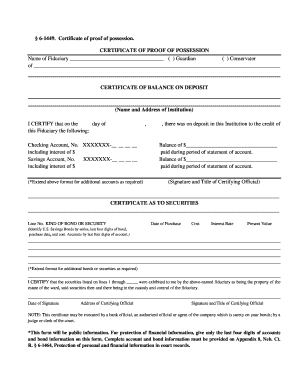 Form 6 1449 Certficate of Proof of Possession