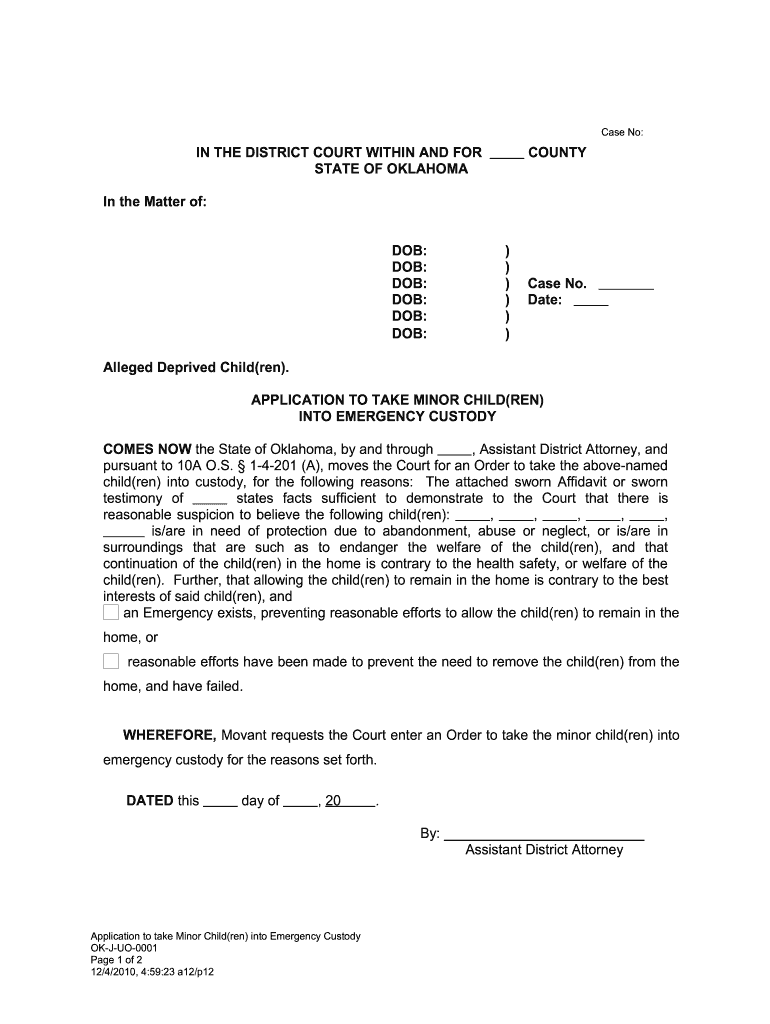  Oklahoma Child Custody Forms 2010-2024