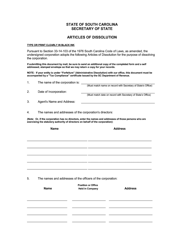  Form Articles of Dissolution Corporation 2010