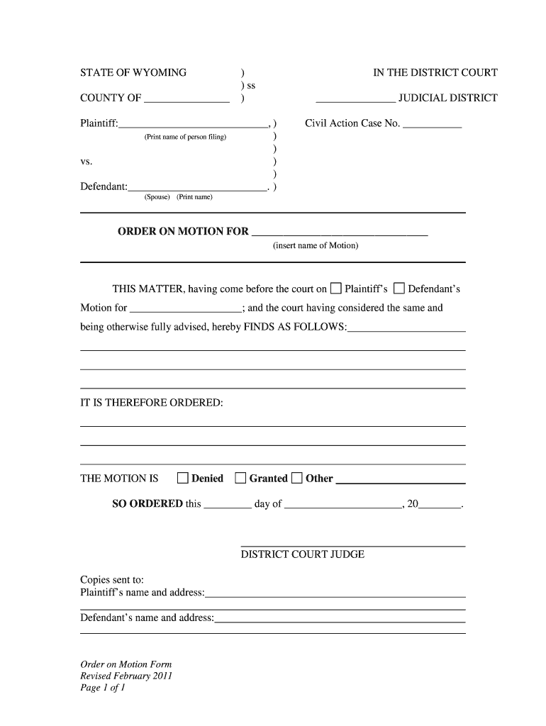 Form Order on Motion