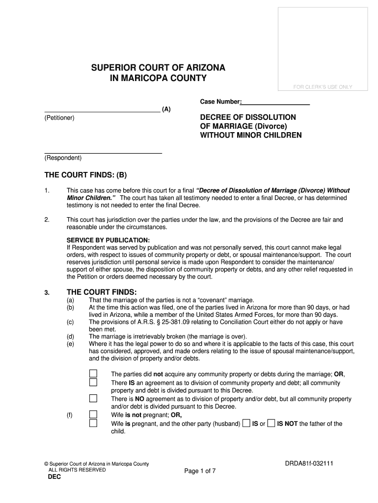  Petition for Dissolution of Marriage Arizona Cochise County Download Form 2011