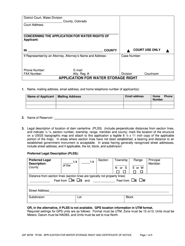 Application for Water Storage Right  Form