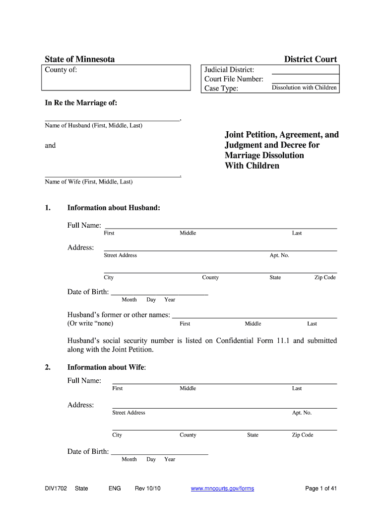 Divorce Papers Mn PDF  Form