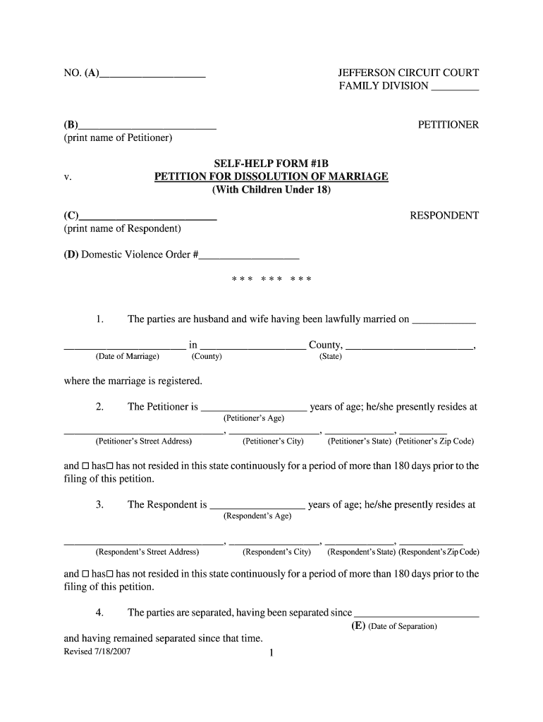  Form 1b Petition for Dissolution of Marriage 2007-2024