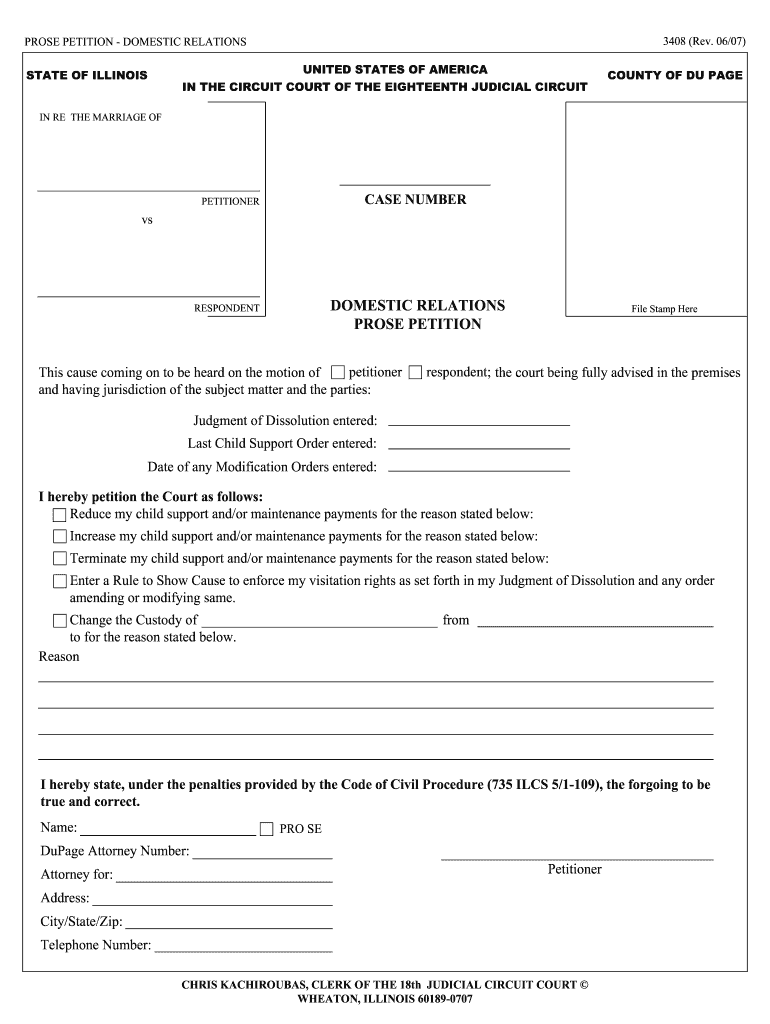  Dupage County Pro Se Appearance Form 2007