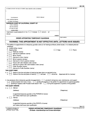 Form GC140 Order Appointing Temporary Guardian