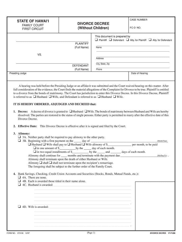  Fillable Divorce Decree 1997-2024