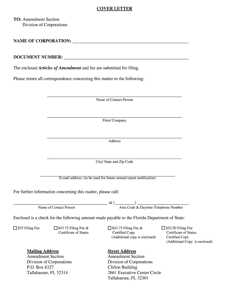 Florida Profit Corporation Amendment Form