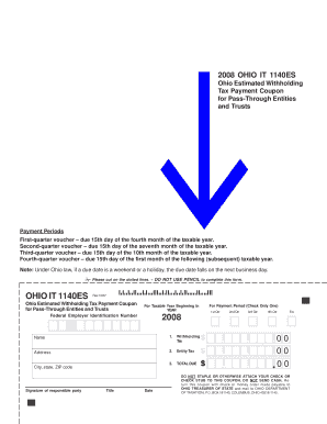 Ohio Estimated Withholding Tax Payment Coupon for Pass through Entities and Trusts  Form