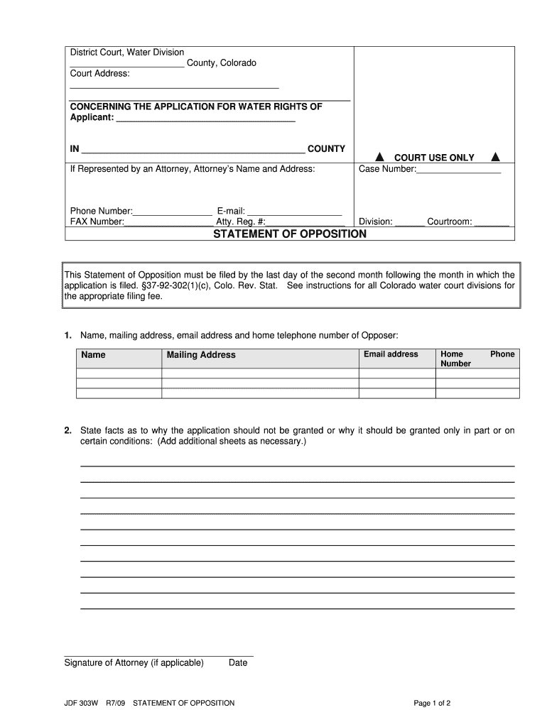 Water Division , Colorado District Court Application for Registration Condominium Hotel Operator  Form