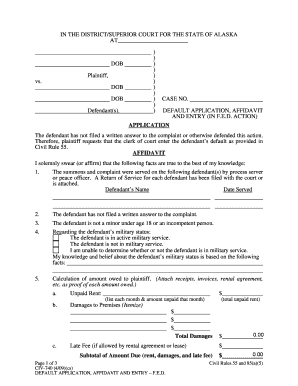 Default Application Affidavit and Entry  Form