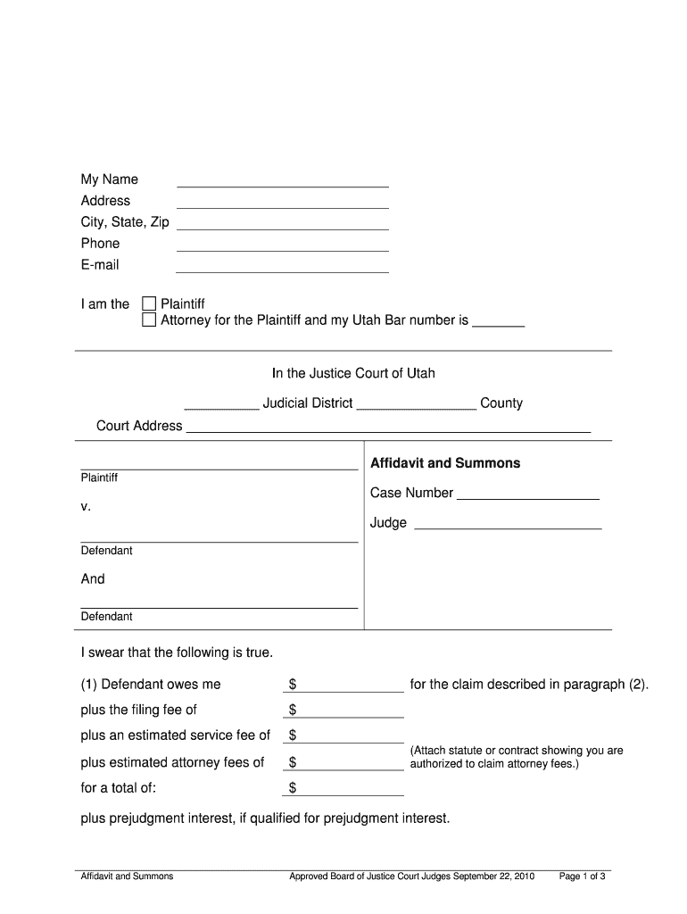 Affidavit and Summons  Form